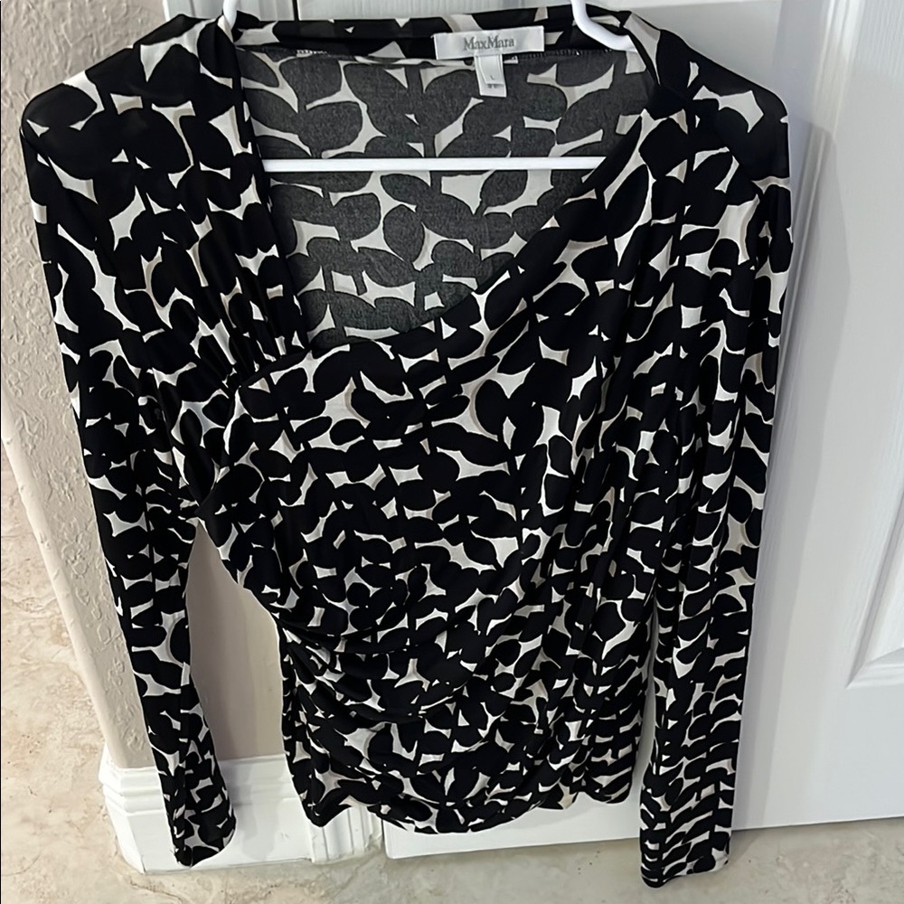 MaxMara Black and White Wrap Blouse